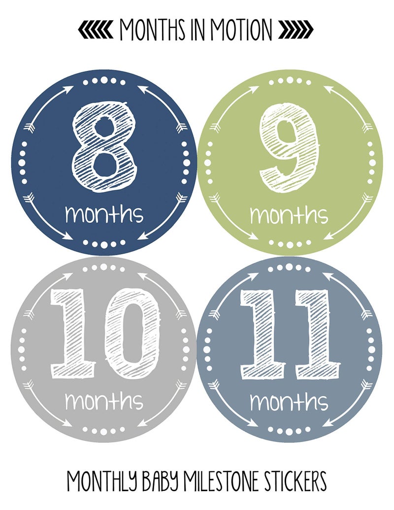 Months in Motion Baby Monthly Stickers - Baby Milestone Stickers - Newborn Boy Stickers - Month Stickers for Baby Boy - Baby Boy Stickers - Newborn Monthly Milestone Stickers - Set of 20 - Image 4